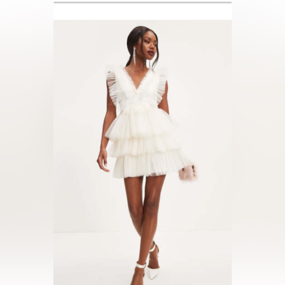 Vici White Decked Out Babe Tulle Tiered Mini Dress